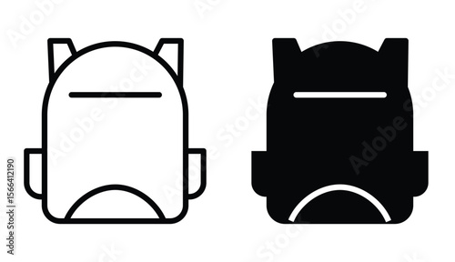 Backpack icons. line and black solid icons. school bag icon set. Backpack collection on white background
