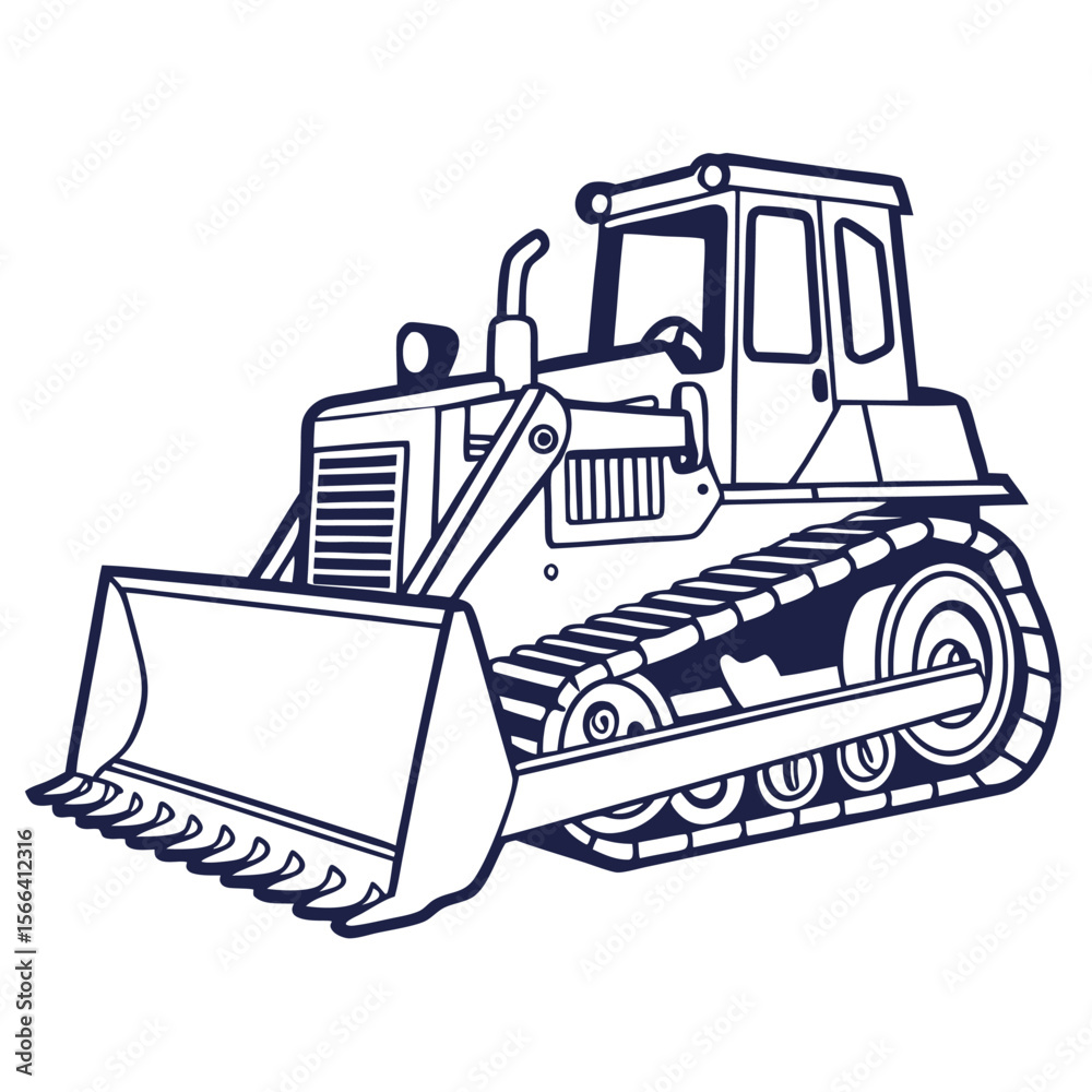 Naklejka premium Dark blue outline bulldozer on white background heavy equipment