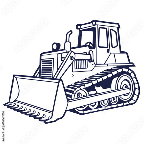 Dark blue outline bulldozer on white background heavy equipment