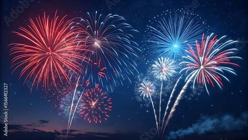 4th of July fireworks celebration with night sky and festive lights in Independence Day background