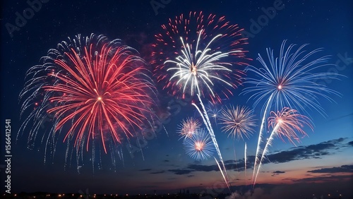 4th of July fireworks celebration with night sky and festive lights in Independence Day background