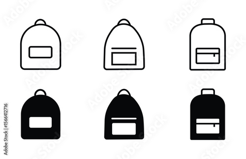 Backpack icons. line and black solid icons. school bag icon set. Backpack collection on white background
