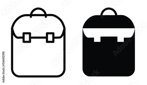 Backpack icons. line and black solid icons. school bag icon set. Backpack collection on white background
