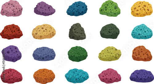 Colorful Pumice Stone Vector Illustration Set, Exfoliating Foot Care Tools Collection, Natural Skincare Products for Pedicure and Spa Concepts.