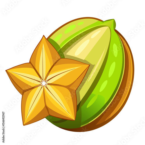 Ripe Starfruit Carambola PNG Vector Illustration Isolated on Transparent Background