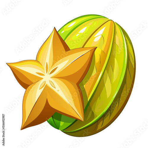 Ripe Starfruit Carambola PNG Vector Illustration Isolated on Transparent Background