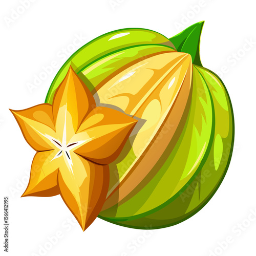 Ripe Starfruit Carambola PNG Vector Illustration Isolated on Transparent Background