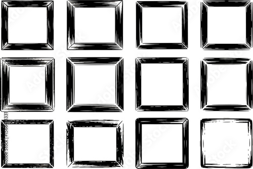 Distressed square frame, grunge border set, hand drawn ink, abstract art template, creative vector design