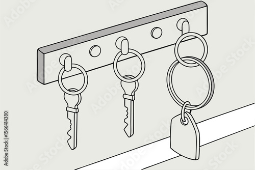Gray wall mounted key organizer with three keys three hooks