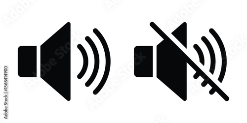 Volume icon set, mute speaker icon for audio control, sound management, No sound mute speaker, volume off audio silence icon