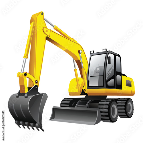 Detailed Illustration of a Yellow Wheeled Excavator