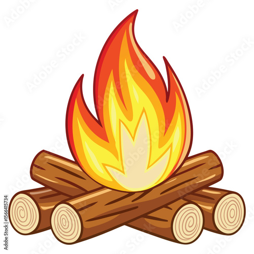 Campfire with Flames and Burning Logs