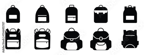 Backpack icon set. Backpack isolated and black solid icons. Backpack glyph icon. Backpack collection on white background
