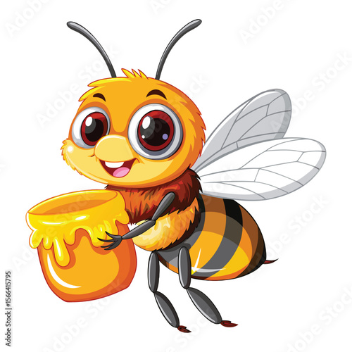 Cute Cartoon Bee with Honey Pot
