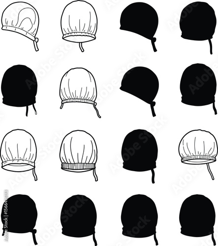 Headwear Silhouettes Vector Collection, Diverse Hat Styles for Fashion, Sports, and Occupational Concepts, Various Caps for Apparel and Accessory Designs.
