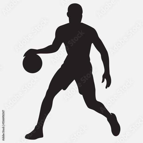 Dynamic silhouette of a basketball player in action ready for sports graphics