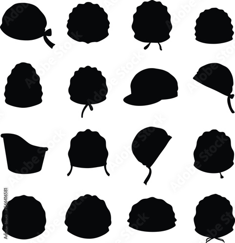 Headwear Silhouettes Vector Collection, Diverse Hat Styles for Fashion, Sports, and Occupational Concepts, Various Caps for Apparel and Accessory Designs.