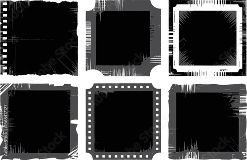 Distressed square frame set, grunge border, hand drawn ink, abstract art template, creative vector design