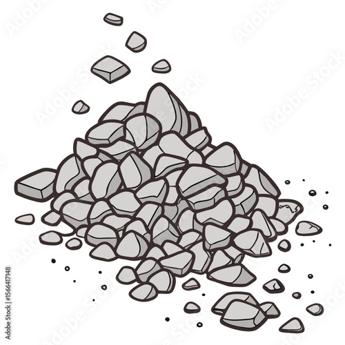 Pile of grey stones with scattered pebbles gravel rocks