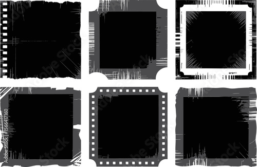 Grunge square frame set, distressed border, hand drawn ink, abstract art template, vintage vector collection