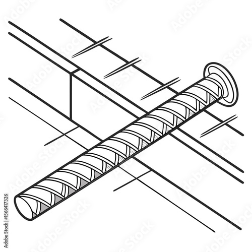 Rebar construction element on white background line art