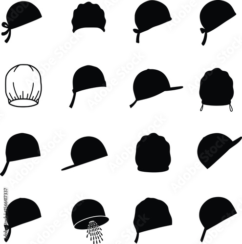 Headwear Silhouettes Vector Collection, Diverse Hat Styles for Fashion, Sports, and Occupational Concepts, Various Caps for Apparel and Accessory Designs.