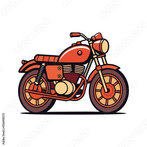 red vintage motorcycle colorful icon isolated on white background