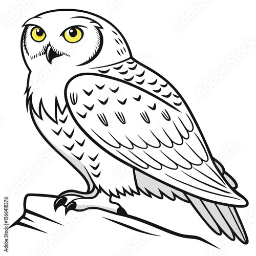 Snowy owl perched on rock illustration bird wildlife