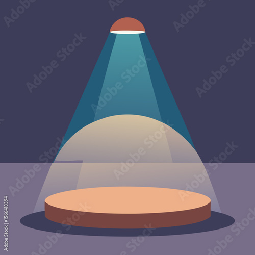 Empty stage podium illuminated by a single spotlight in a dark room