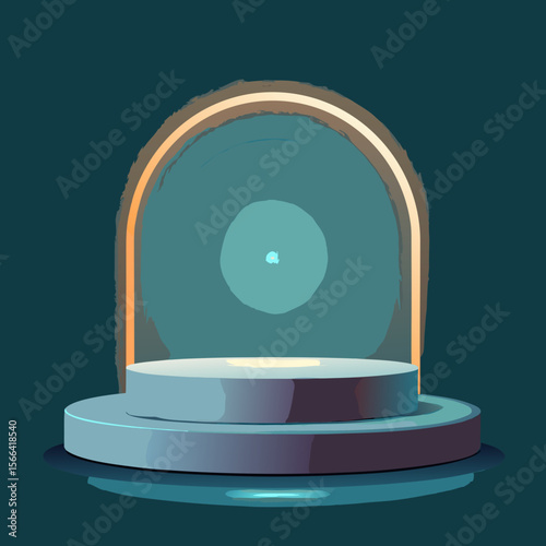 Futuristic stage podium with glowing archway and circular light display