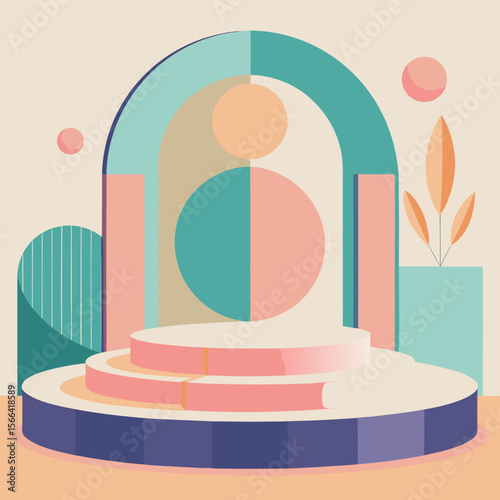 Abstract geometric stage with pastel colors and minimalist design elements