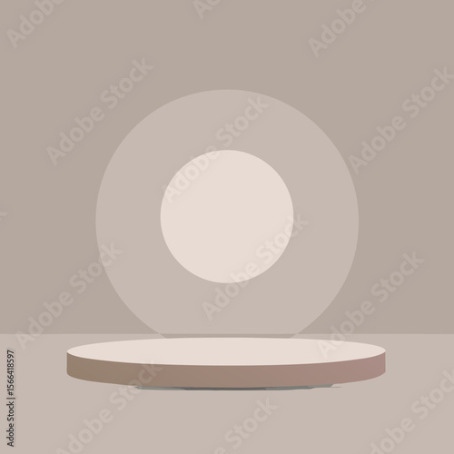 Minimalist 3d product display stage with circular backdrop and soft lighting
