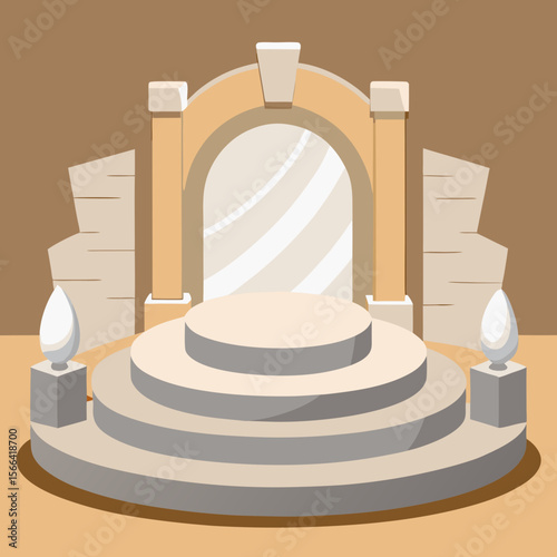 Ancient stone stage with tiered platform and arched entrance