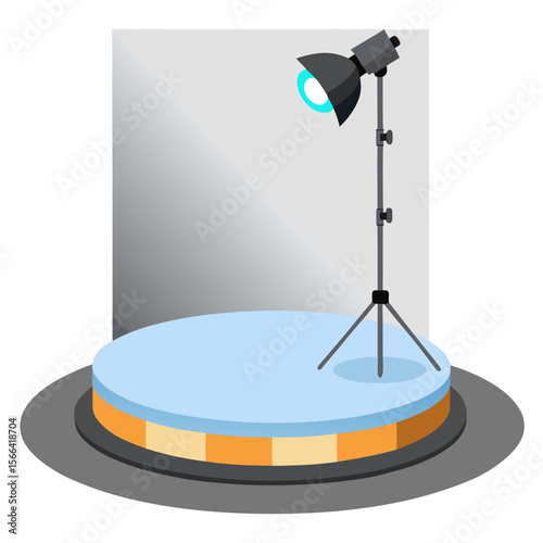 Illuminated stage with spotlight and circular platform for presentation