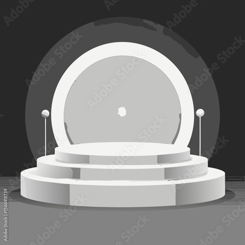Modern minimalist stage with circular backdrop and spotlight lighting