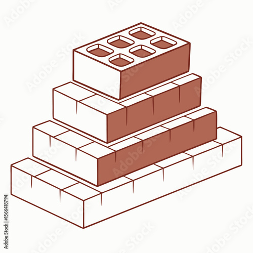 Stacked brown bricks with holes on white background