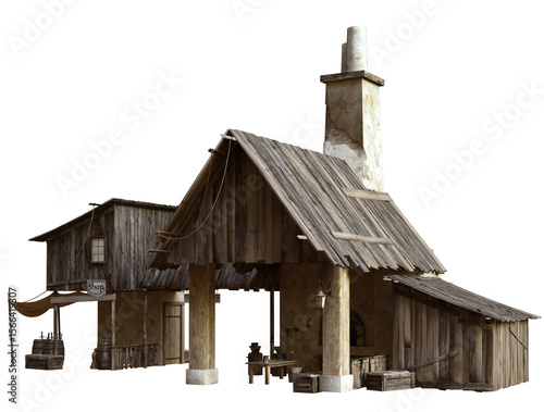 Fototapeta Naklejka Na Ścianę i Meble -  3D rendered old Caribbean house and structure - 3D illustration