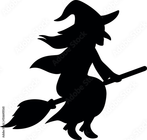 With On Broomstick vector black silhouette design