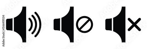 Sound on and off icon. Increases and reduces sound icon. Icon showing the mute sign. Set of sound icons with different Sound signal levels. Vector illustration, EPS 10