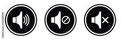 Sound on and off icon. Increases and reduces sound icon. Icon showing the mute sign. Set of sound icons with different Sound signal levels. Vector illustration, EPS 10