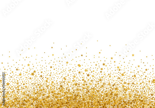 A scattering of golden glitter stars isolated on transparent background