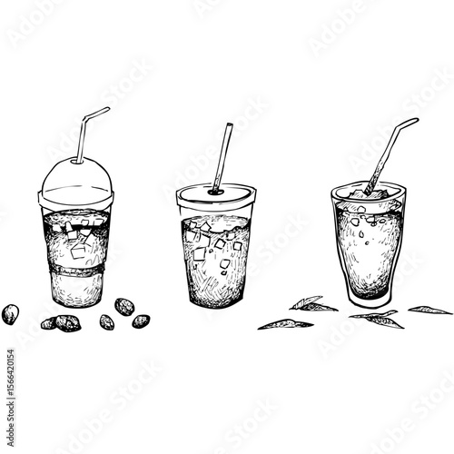 Hand Drawn of Iced Coffee and Tea