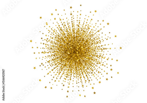 A burst of golden stars creates a sparkling glitter effect, isolated on transparent background