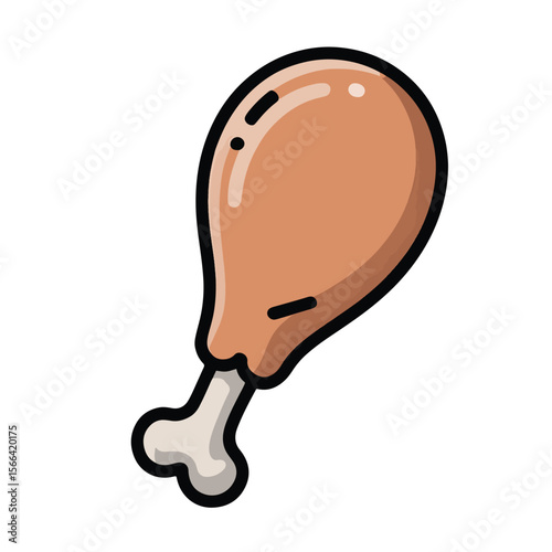 Cartoon Chicken Drumstick with Bone – Food Illustration