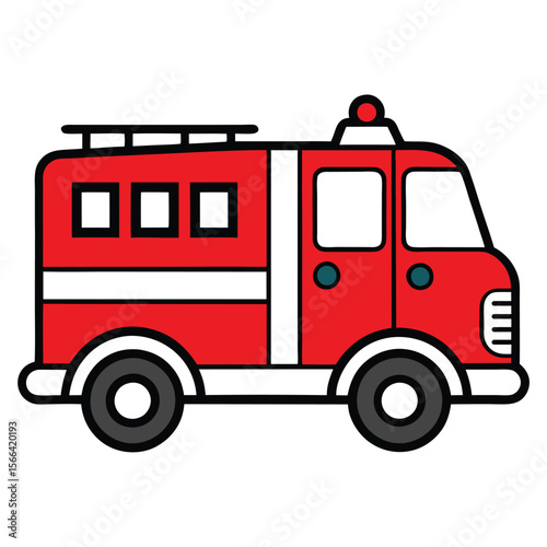 Solid color Fire truck or fire engine suitable for children's coloring page vector design on white background