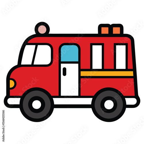 Solid color Fire truck or fire engine suitable for children's coloring page vector design on white background