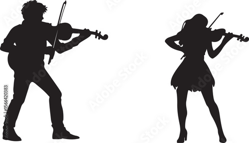 Violinist Silhouette Duo Vector