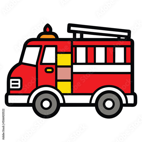 Solid color Fire truck or fire engine suitable for children's coloring page vector design on white background