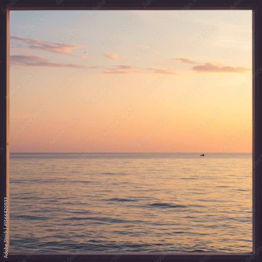 Serene Ocean Sunset Landscape with Distant Figure Serene Ocean Sunset Landscape with Distant Figure