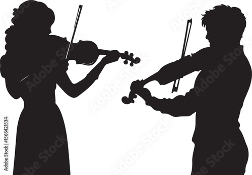 Violinist Silhouette Duo Vector